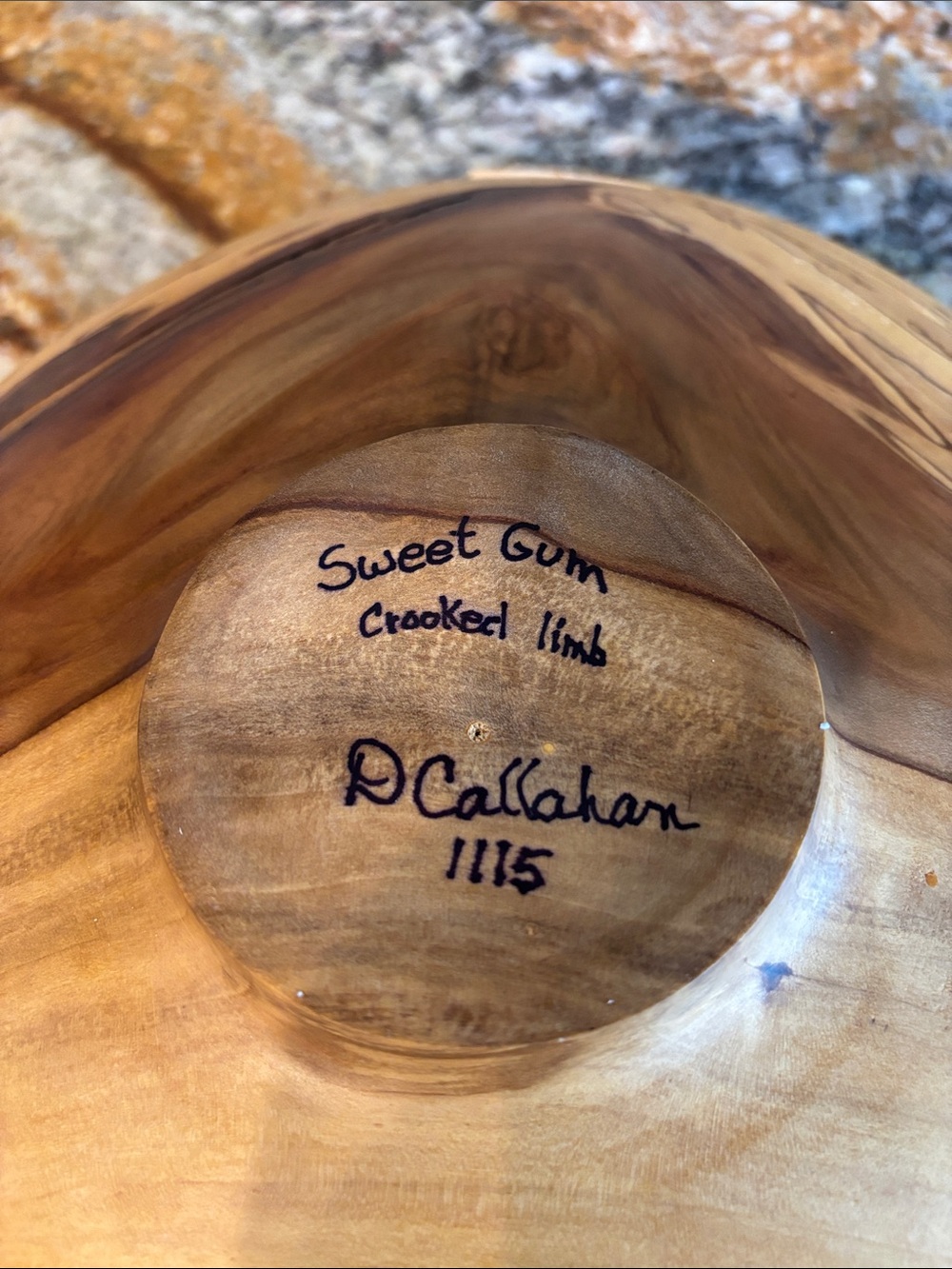 Sweet Gum Wood Serving Bowl with Rough Edges- Signed D. Callahan - Picture 9 of 16